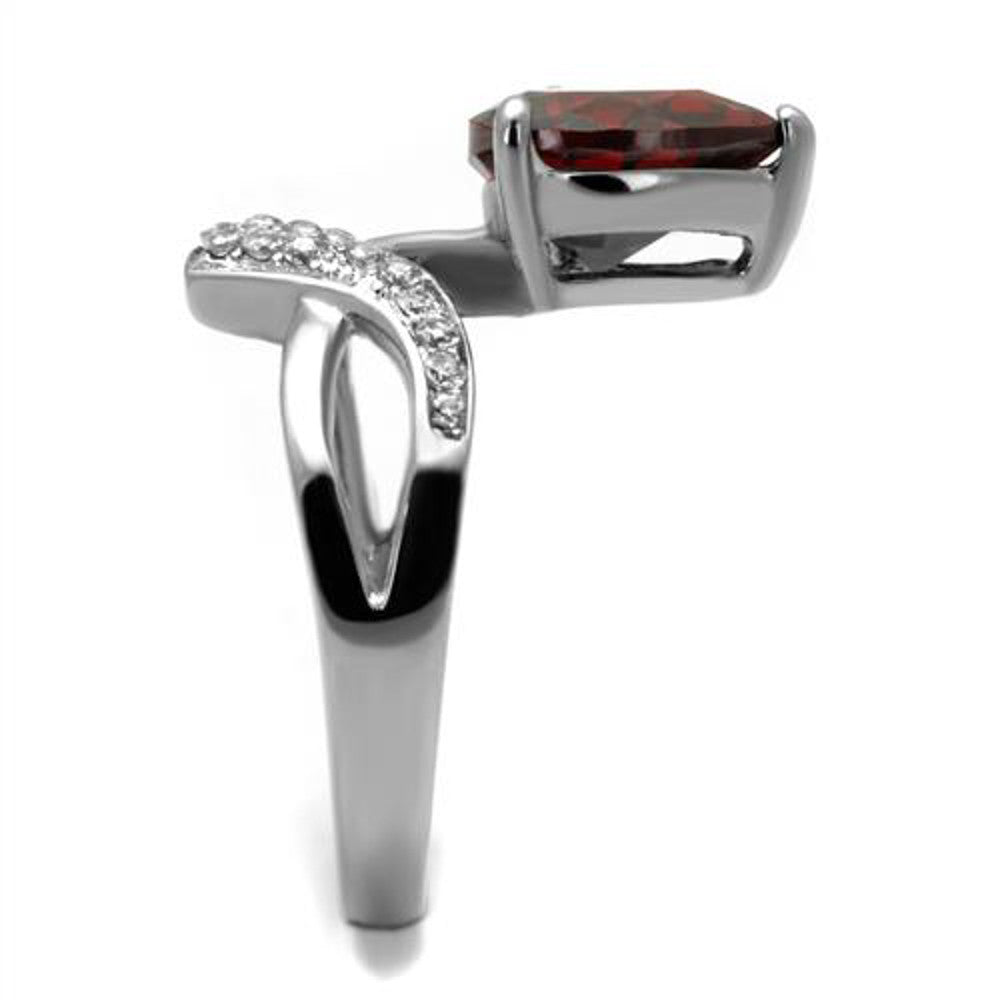 ARTK2863 Stainless Steel 3.22 Ct Heart Shape Garnet Color Cz Fashion Ring Women's Sz 5-10